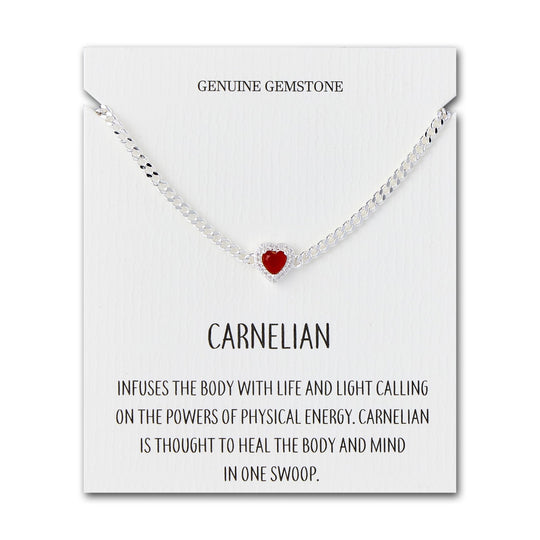 Carnelian Heart Gemstone Bracelet with Quote Card Created with Zircondia® Crystals - Philip Jones Jewellery