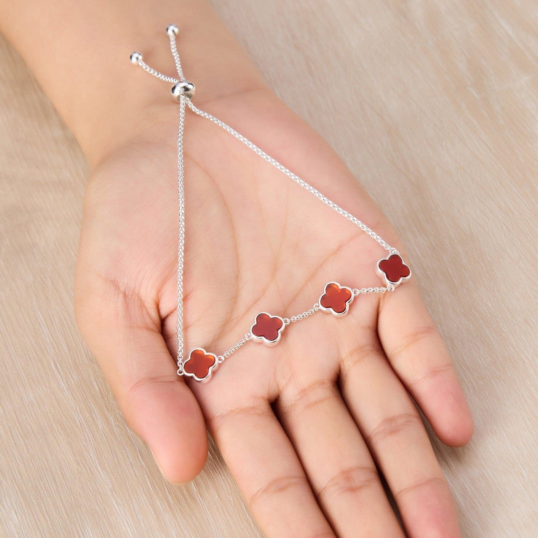 Carnelian Multi Clover Friendship Bracelet - Philip Jones Jewellery