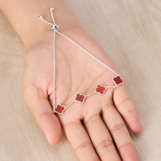 Carnelian Multi Clover Friendship Bracelet - Philip Jones Jewellery