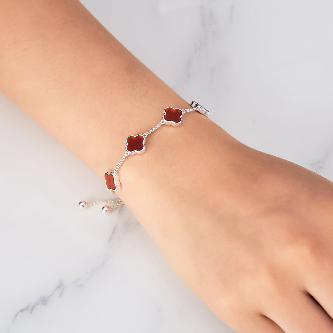 Carnelian Multi Clover Friendship Bracelet - Philip Jones Jewellery
