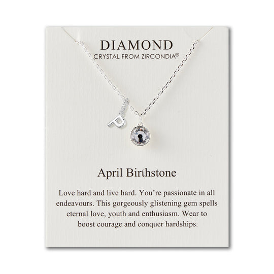 Customisable April (Diamond) Birthstone Necklace with Choice of Initial Charms (A - Z) - Philip Jones Jewellery