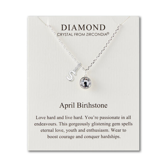 Customisable April (Diamond) Birthstone Necklace with Choice of Initial Charms (A - Z) - Philip Jones Jewellery