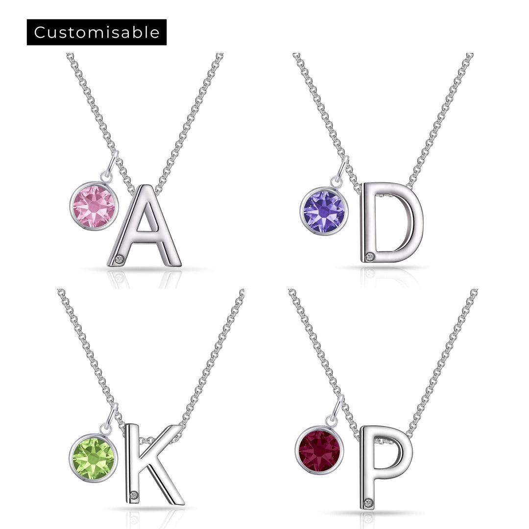 Customisable Initial Necklace (A - Z) with Option of Birthstone Charm - Philip Jones Jewellery