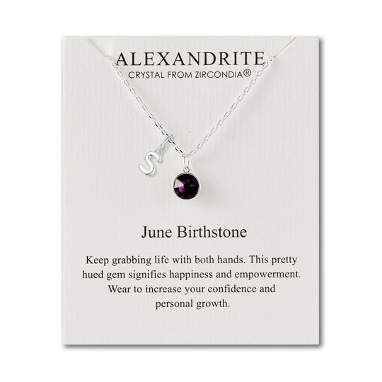 Customisable June (Alexandrite) Birthstone Necklace with Choice of Initial Charms (A - Z) - Philip Jones Jewellery