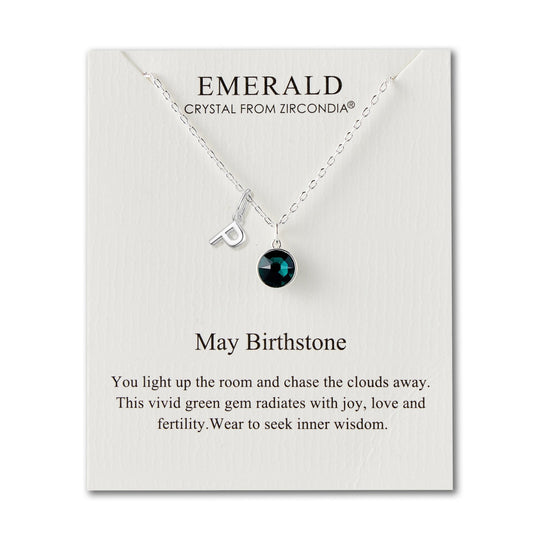 Customisable May (Emerald) Birthstone Necklace with Choice of Initial Charms (A - Z) - Philip Jones Jewellery