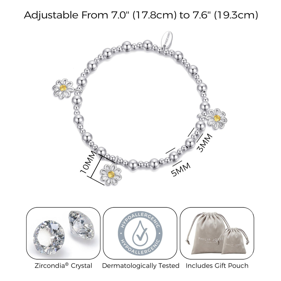 Daisy Crystal Beaded Stretch Bracelet Created with Zircondia® Crystals - Philip Jones Jewellery