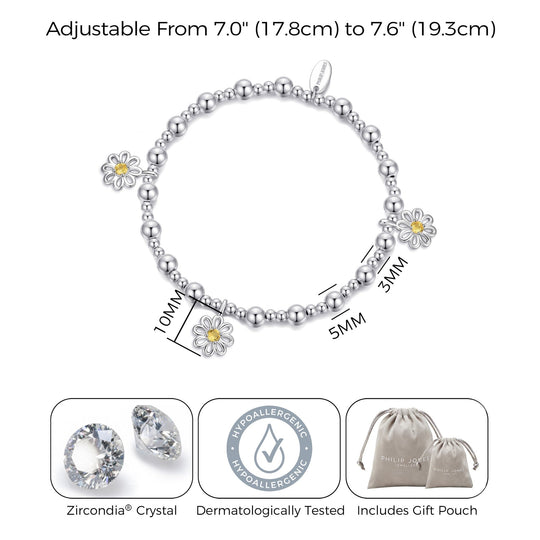 Daisy Crystal Beaded Stretch Bracelet Created with Zircondia® Crystals - Philip Jones Jewellery