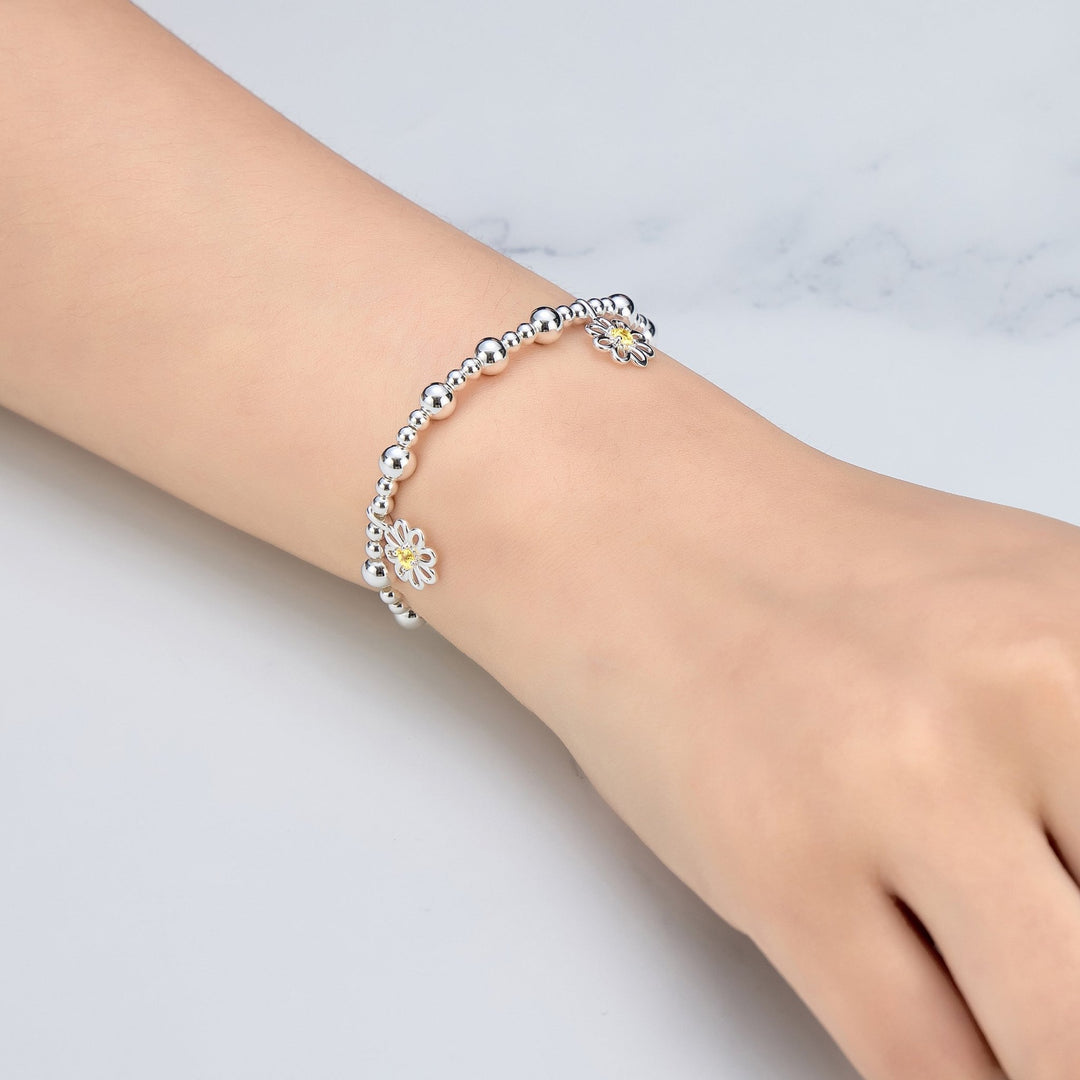 Daisy Crystal Beaded Stretch Bracelet Created with Zircondia® Crystals - Philip Jones Jewellery