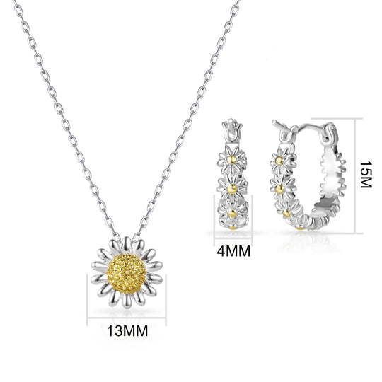 Daisy Necklace and Hoop Earrings Set - Philip Jones Jewellery
