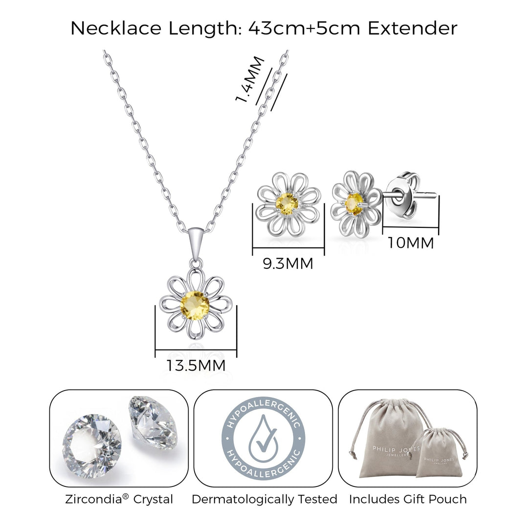 Daisy Set Created with Zircondia® Crystals - Philip Jones Jewellery