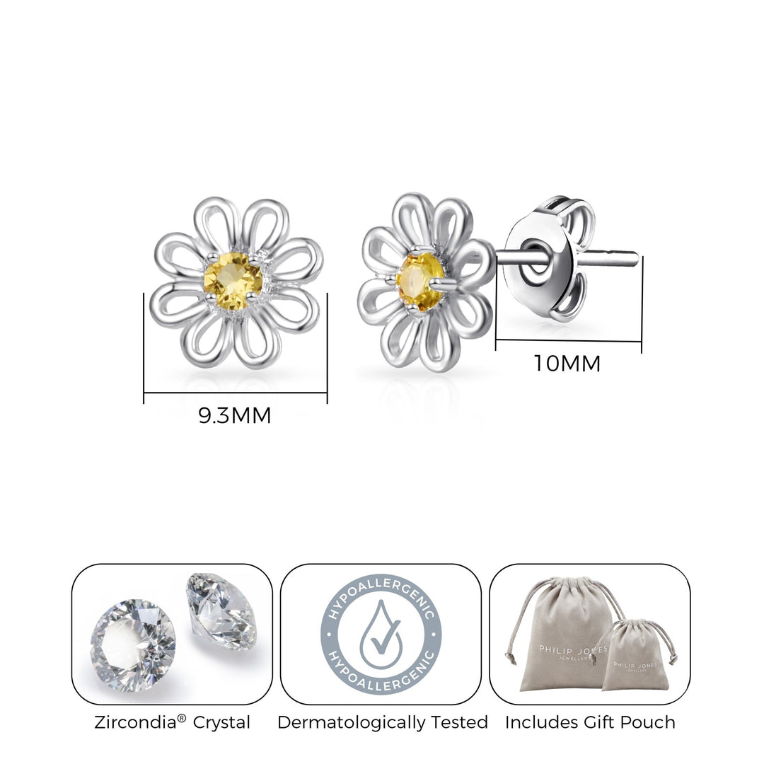 Daisy Stud Earrings Created with Zircondia® Crystals - Philip Jones Jewellery