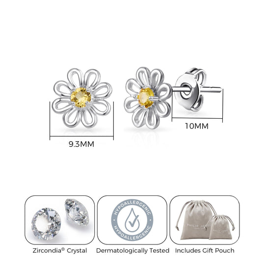Daisy Stud Earrings Created with Zircondia® Crystals - Philip Jones Jewellery