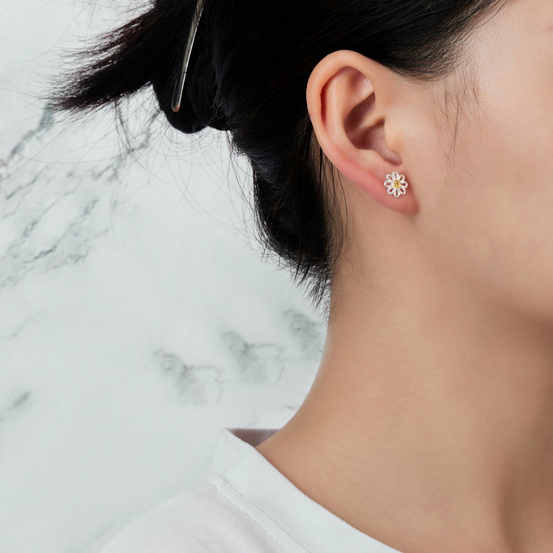 Daisy Stud Earrings Created with Zircondia® Crystals - Philip Jones Jewellery