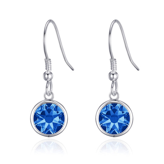 Dark Blue Crystal Drop Earrings Created with Zircondia® Crystals - Philip Jones Jewellery