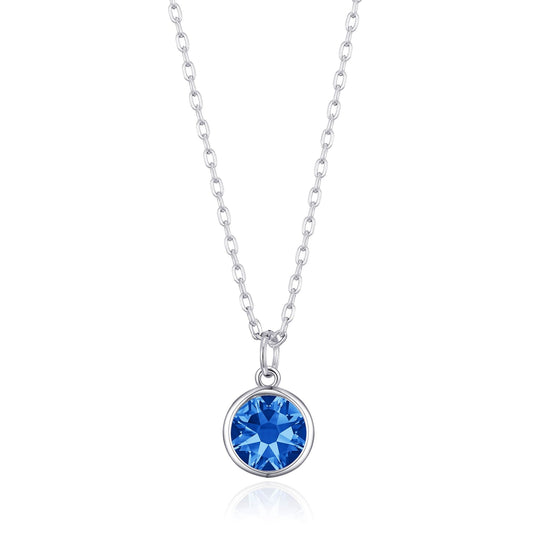 Dark Blue Crystal Necklace Created with Zircondia® Crystals - Philip Jones Jewellery