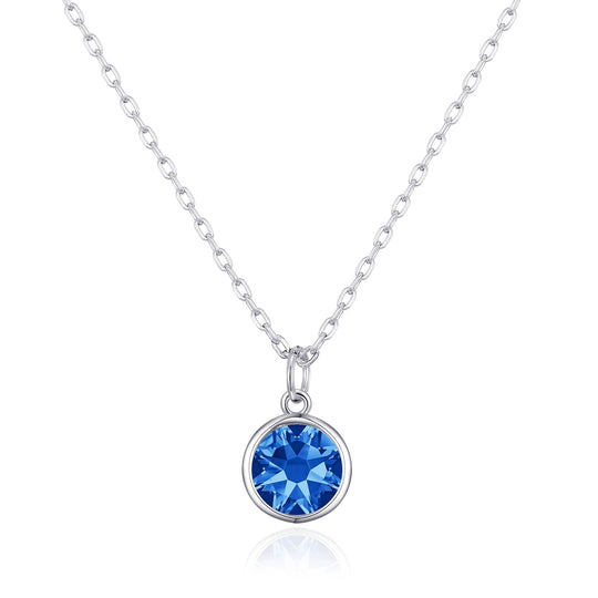 Dark Blue Crystal Necklace Created with Zircondia® Crystals - Philip Jones Jewellery
