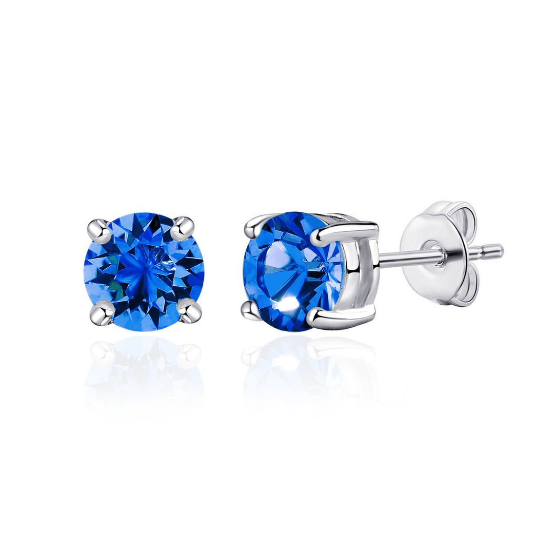 Dark Blue Stud Earrings Created with Zircondia® Crystals - Philip Jones Jewellery