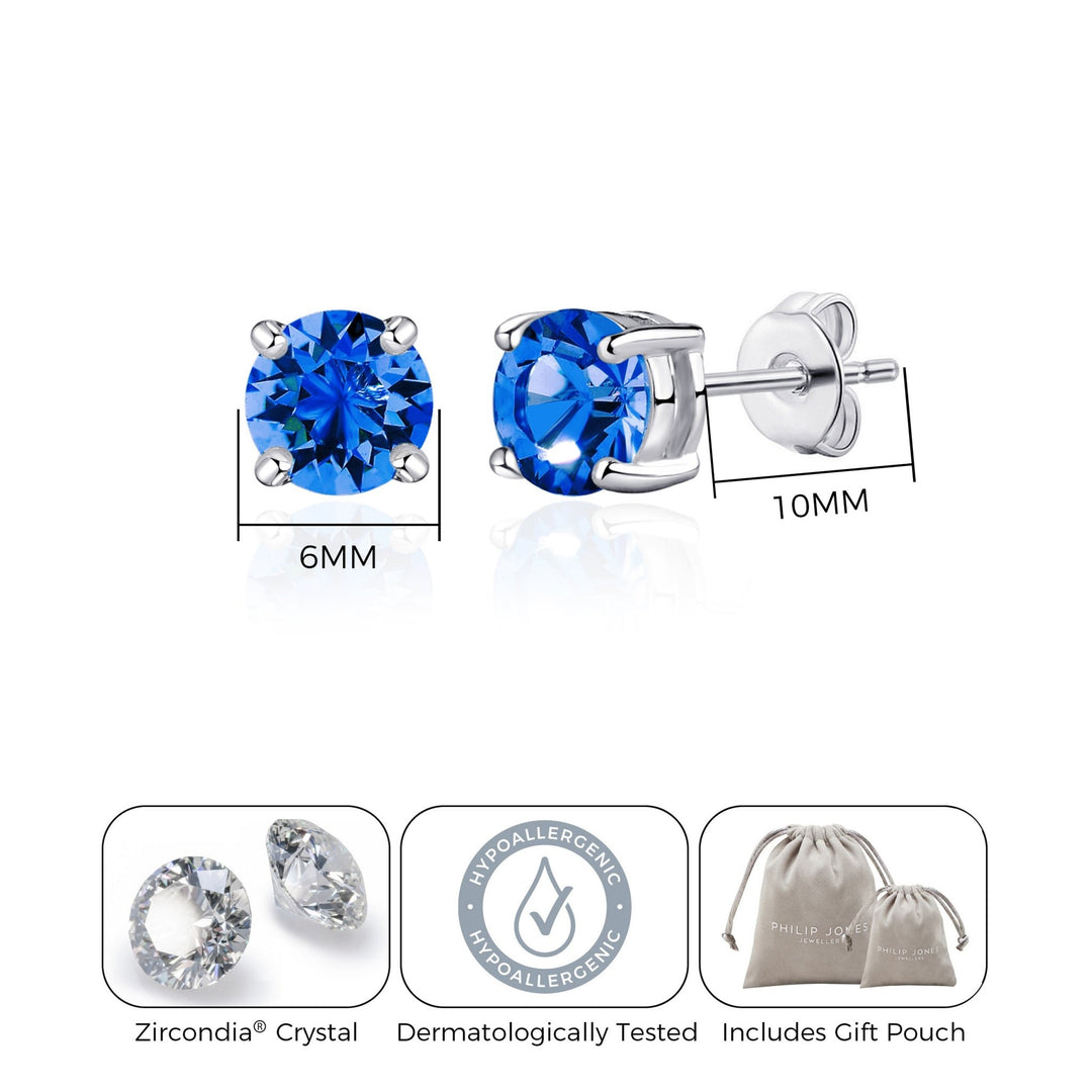 Dark Blue Stud Earrings Created with Zircondia® Crystals - Philip Jones Jewellery