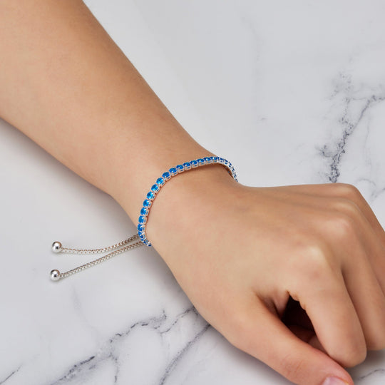 Dark Blue Tennis Friendship Bracelet Created with Zircondia® Crystals - Philip Jones Jewellery
