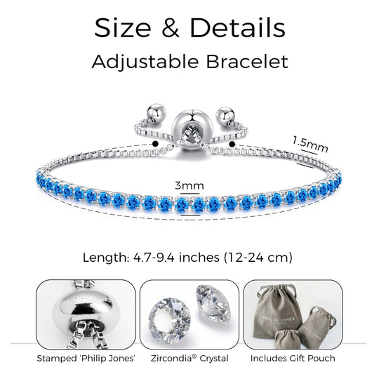 Dark Blue Tennis Friendship Bracelet Created with Zircondia® Crystals - Philip Jones Jewellery
