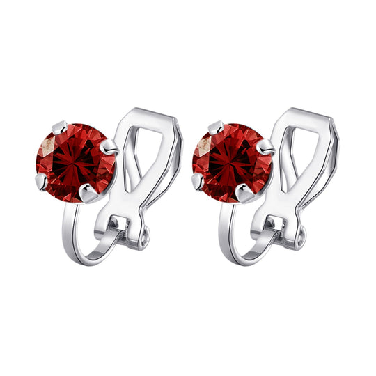 Dark Red Crystal Clip On Earrings Created with Zircondia® Crystals - Philip Jones Jewellery