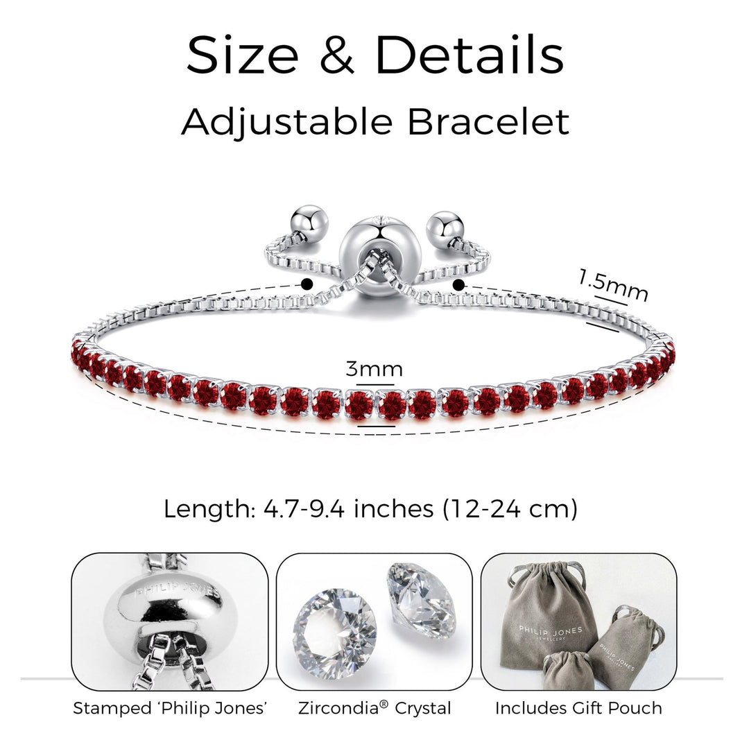 Dark Red Tennis Friendship Bracelet Created with Zircondia® Crystals - Philip Jones Jewellery