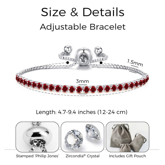 Dark Red Tennis Friendship Bracelet Created with Zircondia® Crystals - Philip Jones Jewellery