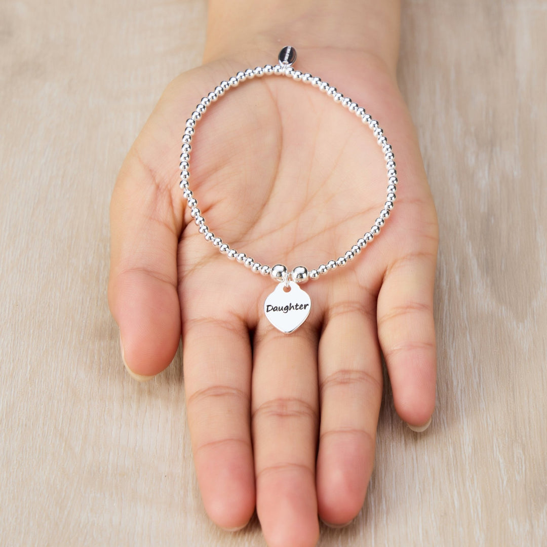 Daughter Heart Charm Beaded Stretch Bracelet - Philip Jones Jewellery