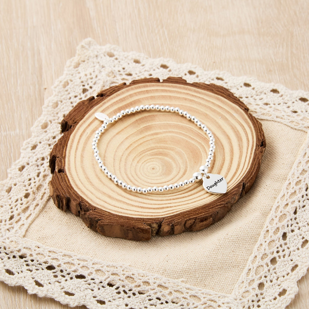 Daughter Heart Charm Beaded Stretch Bracelet - Philip Jones Jewellery