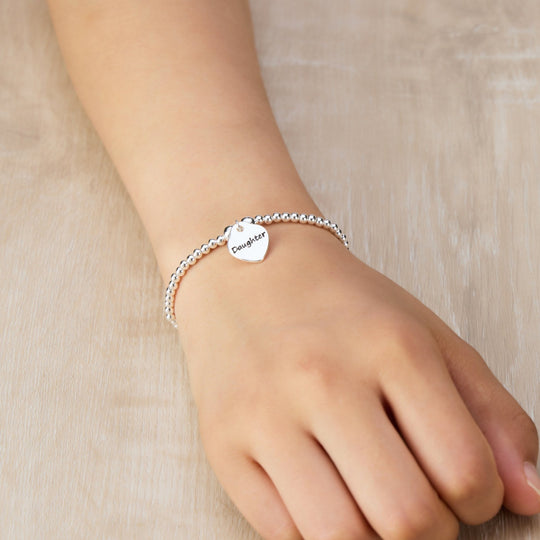 Daughter Heart Charm Beaded Stretch Bracelet - Philip Jones Jewellery