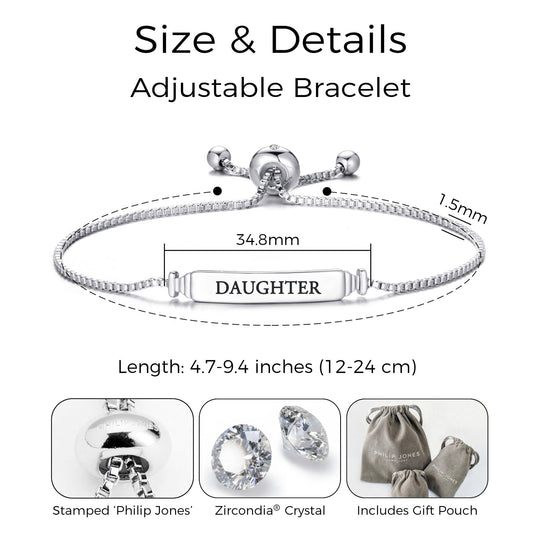 Daughter ID Friendship Bracelet Created with Zircondia® Crystals - Philip Jones Jewellery