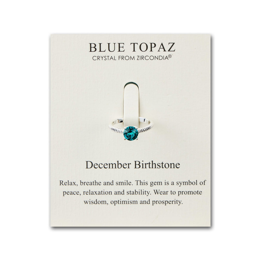 December (Blue Topaz) Adjustable Birthstone Ring Created with Zircondia® Crystals - Philip Jones Jewellery