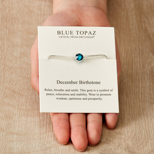 December (Blue Topaz) Birthstone Bracelet Created with Zircondia® Crystals - Philip Jones Jewellery