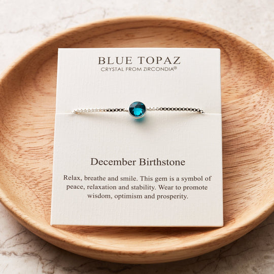 December (Blue Topaz) Birthstone Bracelet Created with Zircondia® Crystals - Philip Jones Jewellery
