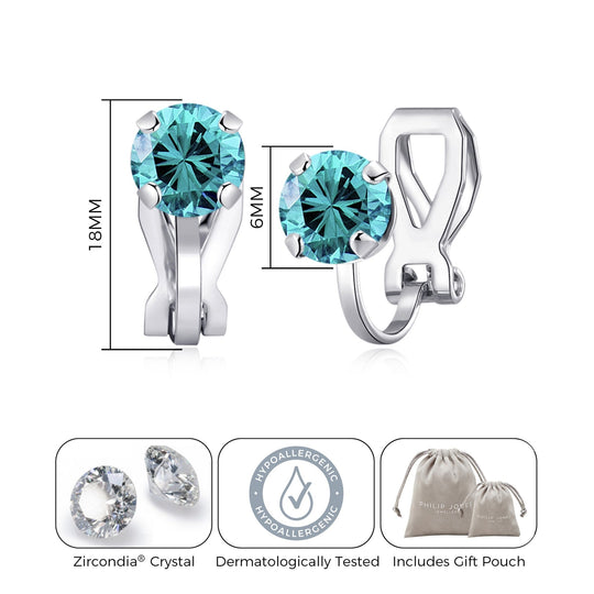 December (Blue Topaz) Birthstone Clip On Earrings Created with Zircondia® Crystals - Philip Jones Jewellery
