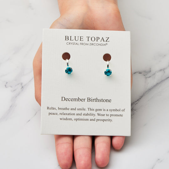 December (Blue Topaz) Birthstone Clip On Earrings Created with Zircondia® Crystals - Philip Jones Jewellery