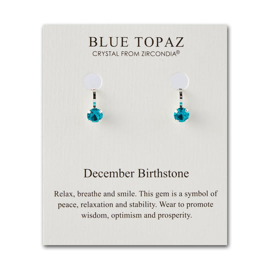 December (Blue Topaz) Birthstone Clip On Earrings Created with Zircondia® Crystals - Philip Jones Jewellery