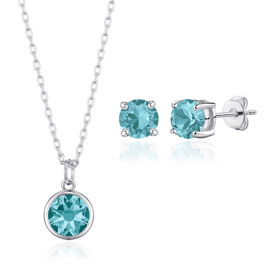 December (Blue Topaz) Birthstone Necklace & Earrings Set Created with Zircondia® Crystals - Philip Jones Jewellery