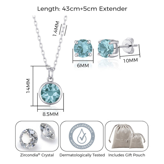 December (Blue Topaz) Birthstone Necklace & Earrings Set Created with Zircondia® Crystals - Philip Jones Jewellery