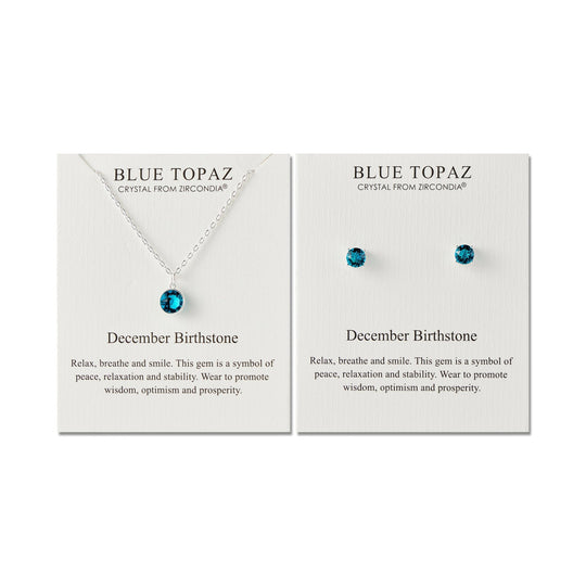 December (Blue Topaz) Birthstone Necklace & Earrings Set Created with Zircondia® Crystals - Philip Jones Jewellery