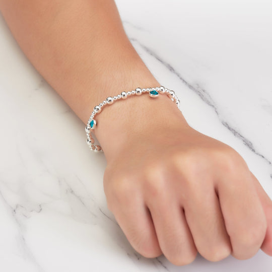 December (Blue Topaz) Birthstone Stretch Charm Bracelet with Quote Gift Box - Philip Jones Jewellery