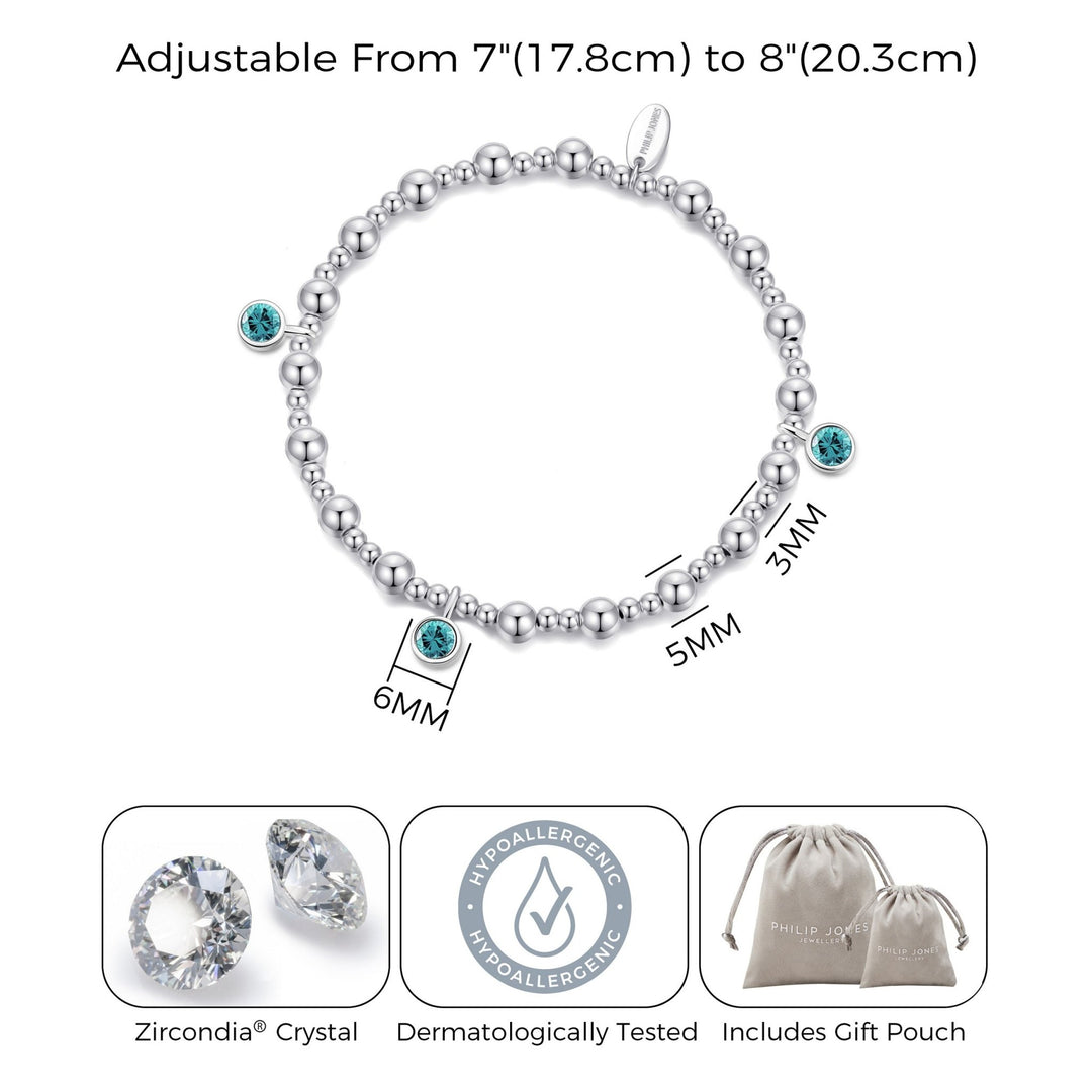 December (Blue Topaz) Birthstone Stretch Charm Bracelet with Quote Gift Box - Philip Jones Jewellery