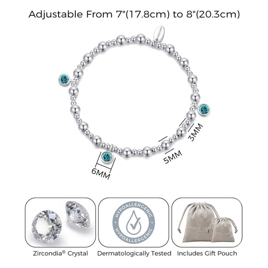 December (Blue Topaz) Birthstone Stretch Charm Bracelet with Quote Gift Box - Philip Jones Jewellery