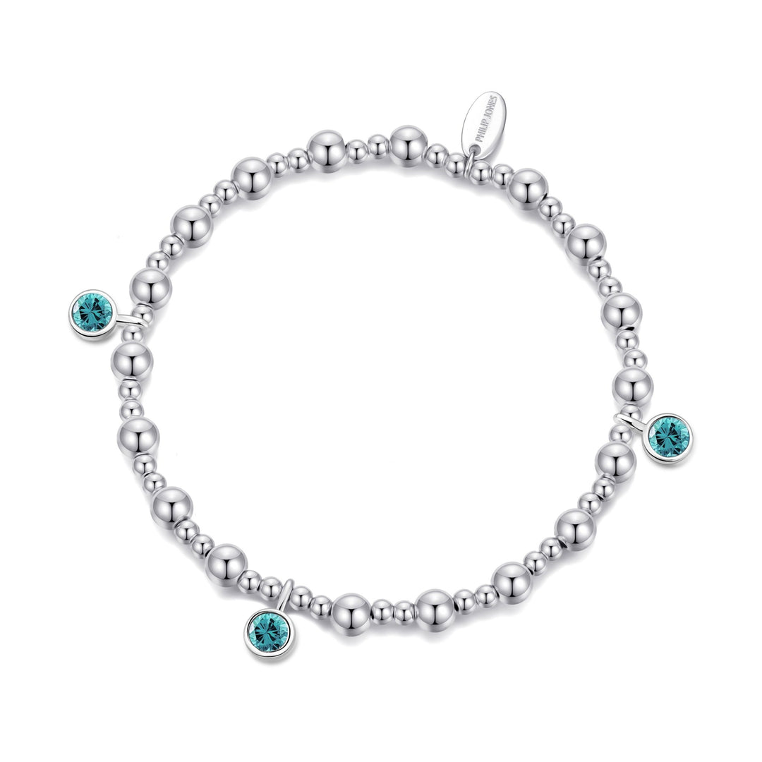 December (Blue Topaz) Birthstone Stretch Charm Bracelet with Quote Gift Box - Philip Jones Jewellery