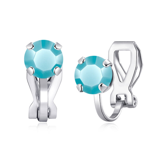 December (Turquoise) Birthstone Clip On Earrings Created with Zircondia® Crystals - Philip Jones Jewellery