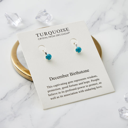 December (Turquoise) Birthstone Clip On Earrings Created with Zircondia® Crystals - Philip Jones Jewellery
