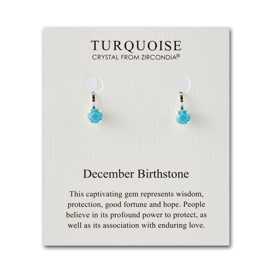 December (Turquoise) Birthstone Clip On Earrings Created with Zircondia® Crystals - Philip Jones Jewellery
