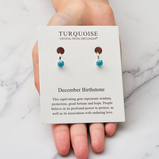 December (Turquoise) Birthstone Clip On Earrings Created with Zircondia® Crystals - Philip Jones Jewellery