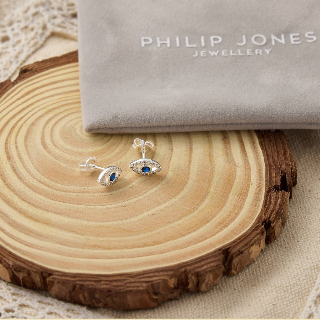 Evil Eye Earrings Created with Zircondia® Crystals - Philip Jones Jewellery