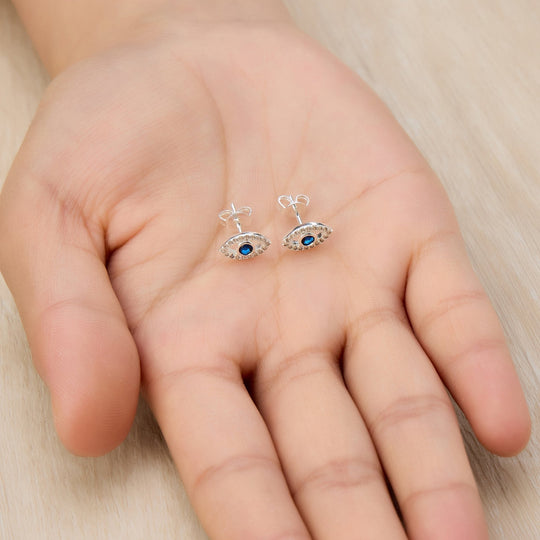 Evil Eye Earrings Created with Zircondia® Crystals - Philip Jones Jewellery